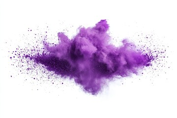 Poster - A vibrant purple powder explosion captured in mid-air against a clean white background. The explosion creates a dynamic, swirling cloud of color that symbolizes energy, creativity, and passion.