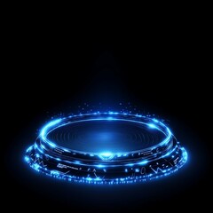 Wall Mural - blue hologram portal magic circle teleport podium with hologram effect. technology background and ab