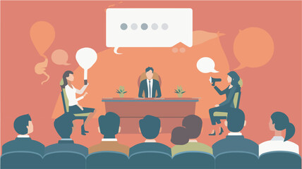 Poster - Business conference with audience and speakers business meeting and presentationillustration concept for banner website landing page template presentation infographic advertising marketing material