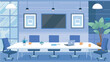 © Graphic Dude - Modern Office Interior Illustration Meeting Room Workspace Design Coworking Space Concept with Furniture Plants and Empty Wall Background for Teamwork Collaboration and Brainstorming Sessions