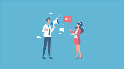 Poster - Businessman Announcing Promotion With Megaphone Social Media Marketing Digital Marketing Campaign Promotion Online AdvertisingIllustration No Background