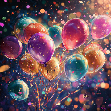 A retro-style New Year’s design showcasing a vintage hot air balloon with a 