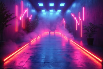 Poster - Neon Lights Corridor