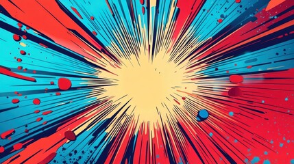 Canvas Print - Abstract Comic Book Style Explosion with Red and Blue Colors