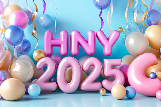 A retro-style New Year’s design showcasing a vintage hot air balloon with a 