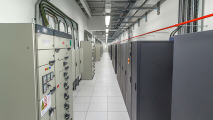 Wall Mural - room with rows of server hardware in data center timelapse hyperlapse