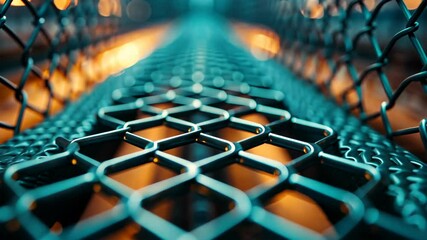 Poster - Close up of a metal mesh surface illuminated by warm lighting at dusk