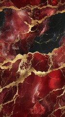 Sticker - Seamless deep red marble with gold accents, [Abstract Background Marble], [Bold and luxurious]