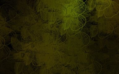 Poster - Dark Green, Yellow vector doodle texture with flowers.