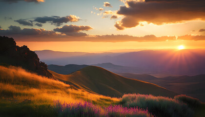 Wall Mural - Mountain Landscape at Sunset