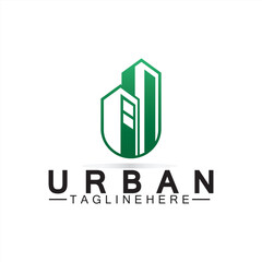 Sticker - Letter U Urban Building Logo Vector Design. Urban icon, city tower, property