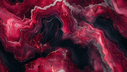 Canvas Print - Vibrant abstract marble texture with red, black, and white swirling patterns, creating a stunning visual effect.