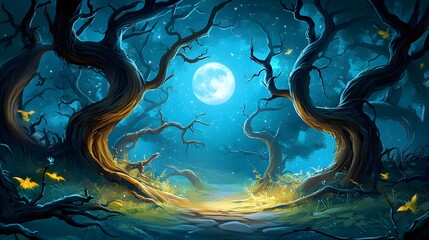 Wall Mural - Enchanting Moonlight Forest Path.