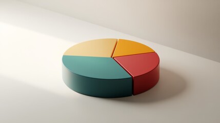 Fototapete - A pie chart with a 3D effect, showing various segments in different colors, against a neutral background to emphasize depth and detail.