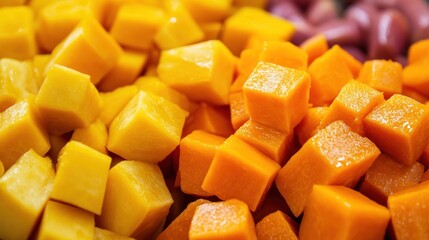 Canvas Print - Close-Up of Diced Mango and Papaya