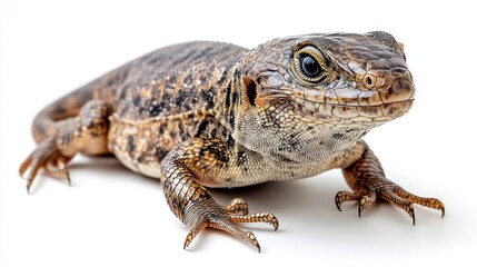 A vibrant lizard displays its intricate patterns while nestled on a clean surface