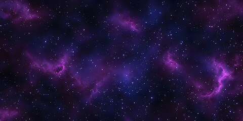 Wall Mural - Seamless space texture background. Stars in the night sky with purple pink and blue nebula. A high resolution astrology or astronomy backdrop pattern.