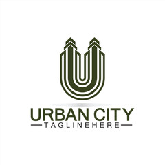 Sticker - Letter U Urban Building Logo Vector Design. Urban icon, city tower, property