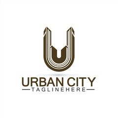 Wall Mural - Letter U Urban Building Logo Vector Design. Urban icon, city tower, property