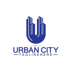 Sticker - Letter U Urban Building Logo Vector Design. Urban icon, city tower, property