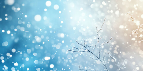 Poster - A serene winter scene with blurred background of snowflakes and ice, creating magical atmosphere.