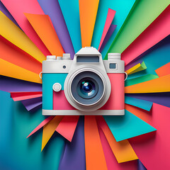 llustration of paper art camera on the abstract background.