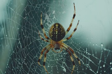 A Spider in a Web with Water Droplets