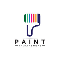 Sticker - Letter P with brush icon for paint logo concept vector template.