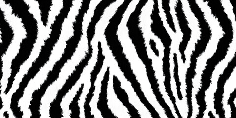 Seamless zebra skin or tiger fur stripe pattern. Tileable monochrome bold black and white African safari wildlife background texture. Abstract trendy boho chic fashion animal print camouflage motif.