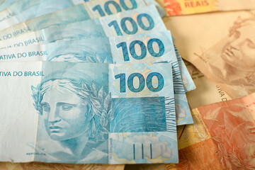 Brazilian money bills, financial market concept