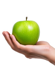 Wall Mural - Hand holding green apple isolated on transparent background