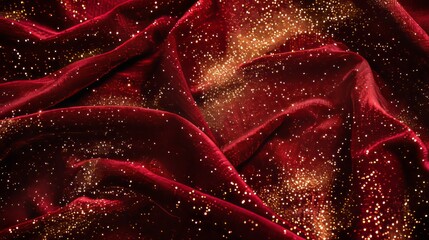 Poster - A red fabric with gold glitter on it