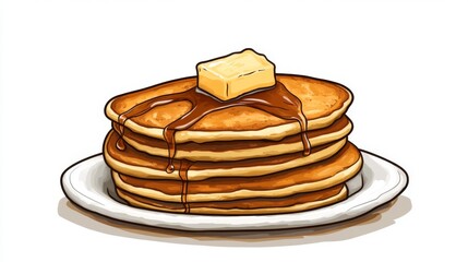 Aufkleber - A stack of fluffy pancakes topped with a pat of melting butter and drizzled with maple syrup, a delicious breakfast or brunch indulgence.