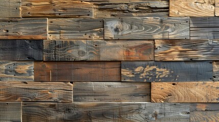 A Wall Constructed of Various Sized and Colored Wooden Planks