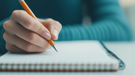 Closeup Hand Writing in Notebook with Pencil