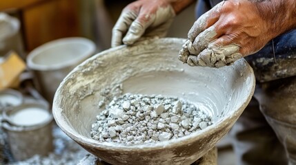 Wall Mural - Pottery Artist Mixing Clay in Workshop