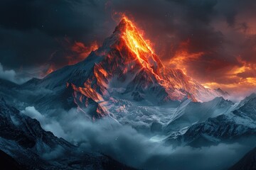 Aufkleber - Light Painting Mountain Peak Abstract light patterns painted against
