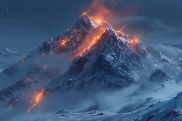 Aufkleber - Light Painting Mountain Peak Abstract light patterns painted against