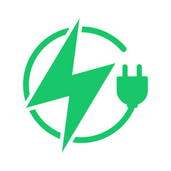 Wall Mural - Plug icon symbol and electric car, hybrid vehicle charging point logo. Green energy and eco-friendly car concept, charger connector and charging station icon. vector illustration