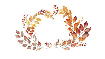 Wall Mural - watercolor autumn banner with leaves, flowers and branches isolated on transparent background. illus