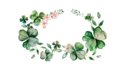 Clover frame, watercolor drawing on transparent background. Design for greeting card for St. Patrick's Day and other holidays, wedding invitation