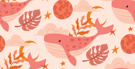 Aufkleber - Magical pattern with whale and planets