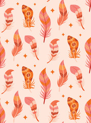 Aufkleber - Cartoon pattern with feathers and stars