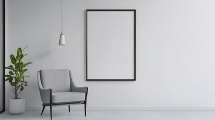 Wall Mural - Minimalist Living Room with Blank Canvas for Your Artwork