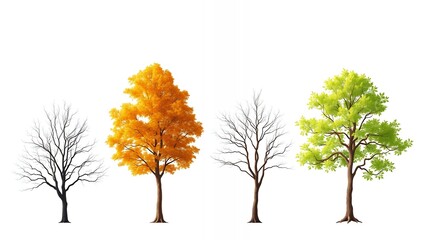 Four trees in different seasons, showcasing the changing colors of nature.