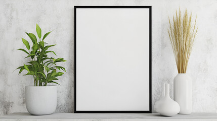 Wall Mural - Minimalist Mockup for Modern Home Decor with White Vases and Blank Canvas