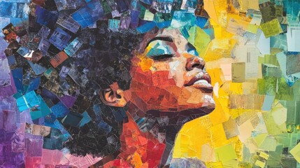 Wall Mural - A Woman's Face Constructed from Colorful Paper Fragments