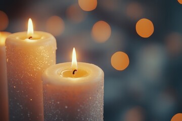 Sticker - a close up shot of a group of burning candles with a blurred background, scenic festive photography,