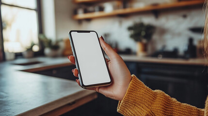 woman's hand pointing at an empty phone screen, highlighting the importance of technology and connectivity in modern communication. Perfect for tech, apps, and digital marketing themes