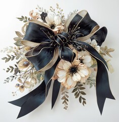 Digital illustration bouquet flowers made up large black PNG  El